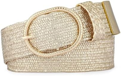 Straw Belts for Women Stretchy Woven Belt with Oval Buckle Elastic Belt for Dress Boho Waist Belt | Amazon (US)