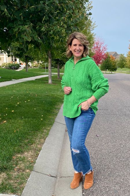 Sweater weather alert! I love it when I find a super comfy sweater in a bold color. Under $50 you are going to love this one! 💚

#LTKSeasonal #LTKfindsunder50 #LTKmidsize