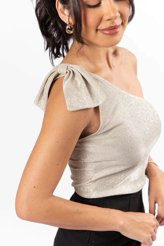 Meaning Of Love Gold Shimmer Bow Strap Bodysuit FINAL SALE | Pink Lily