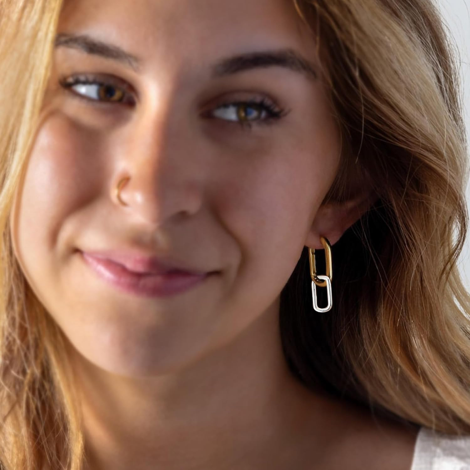 14K Two Tone Gold Silver Hoop Earrings for Women Drop Dangle Paperclip Earrings Convertible Link ... | Amazon (US)