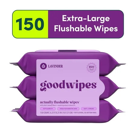goodwipes Flushable Butt Wipes, Lavender Scented, 3 Pack, 150 Total Wipes | Walmart (US)