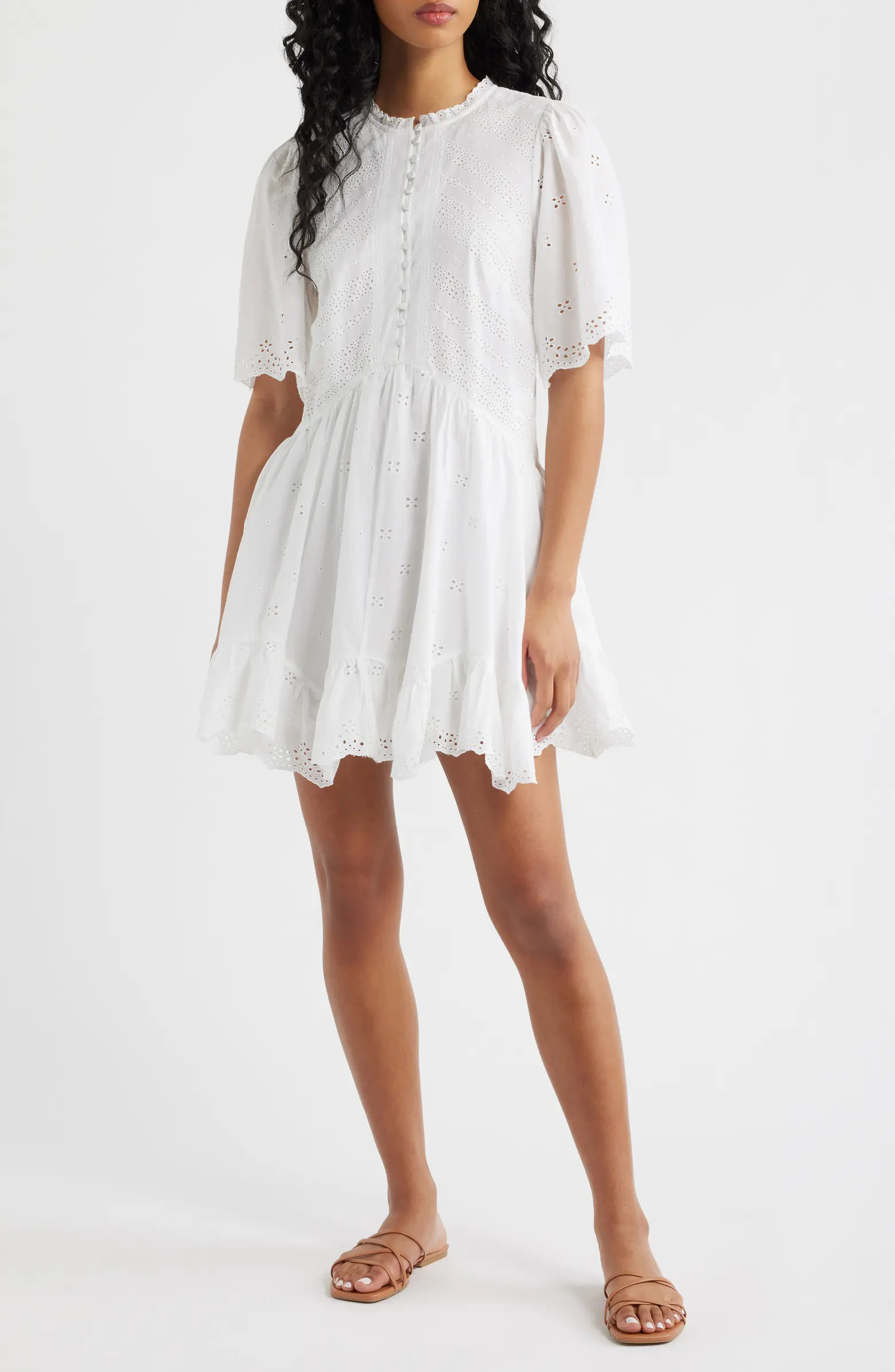 Eyelet Flutter Sleeve Cotton Minidress | Nordstrom