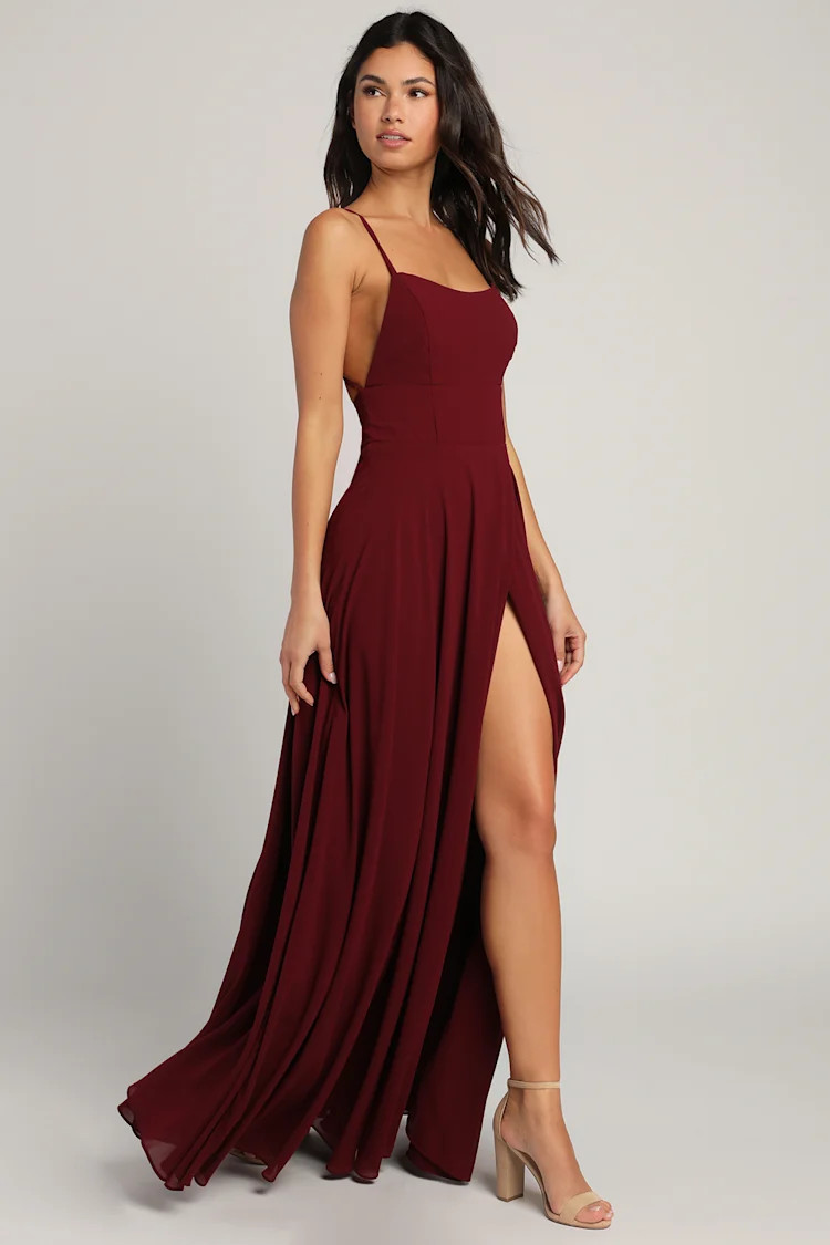 Dreamy Romance Burgundy Backless Maxi Dress | Lulus (US)
