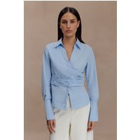 Eugenia Wrap Cotton Shirt / Blue | MESHKI | S | Meshki UK