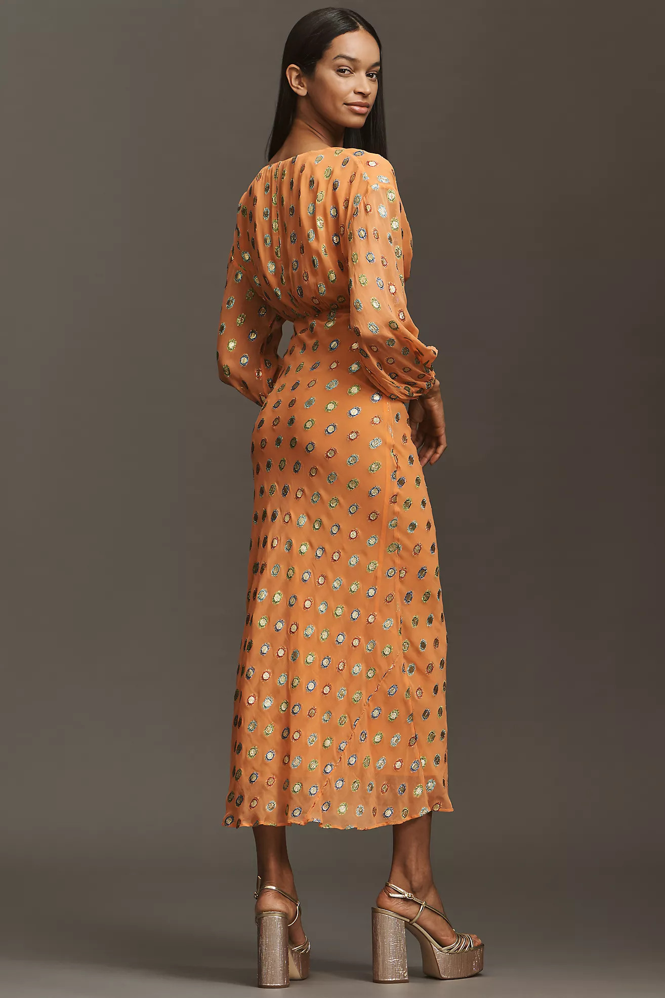 Never Fully Dressed Long-Sleeve Foil Maxi Dress | Anthropologie (US)