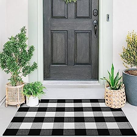 Frendy Buffalo Plaid Rug, 27.5×43.3 inches Black and White Doormat, Cotton Hand-Woven Area Rug, Incl | Amazon (US)