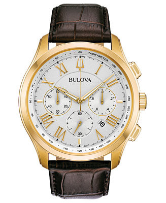 Bulova Men's Chronograph Wilton Brown Leather Strap Watch 46.5mm - Macy's | Macy's
