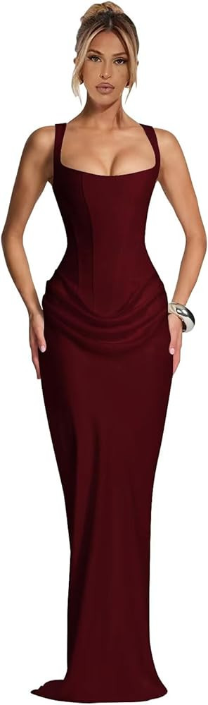 Women's Sexy Satin Prom Dresses 2026 Mermaid Corset Long Spaghetti Straps Cocktail Party Dress | Amazon (US)
