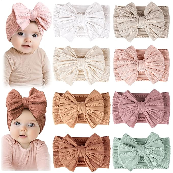 Prohouse 8 Pack Baby Headbands Soft Nylon Hairbands Hair Bows for Newborns Infants Toddlers and B... | Amazon (US)