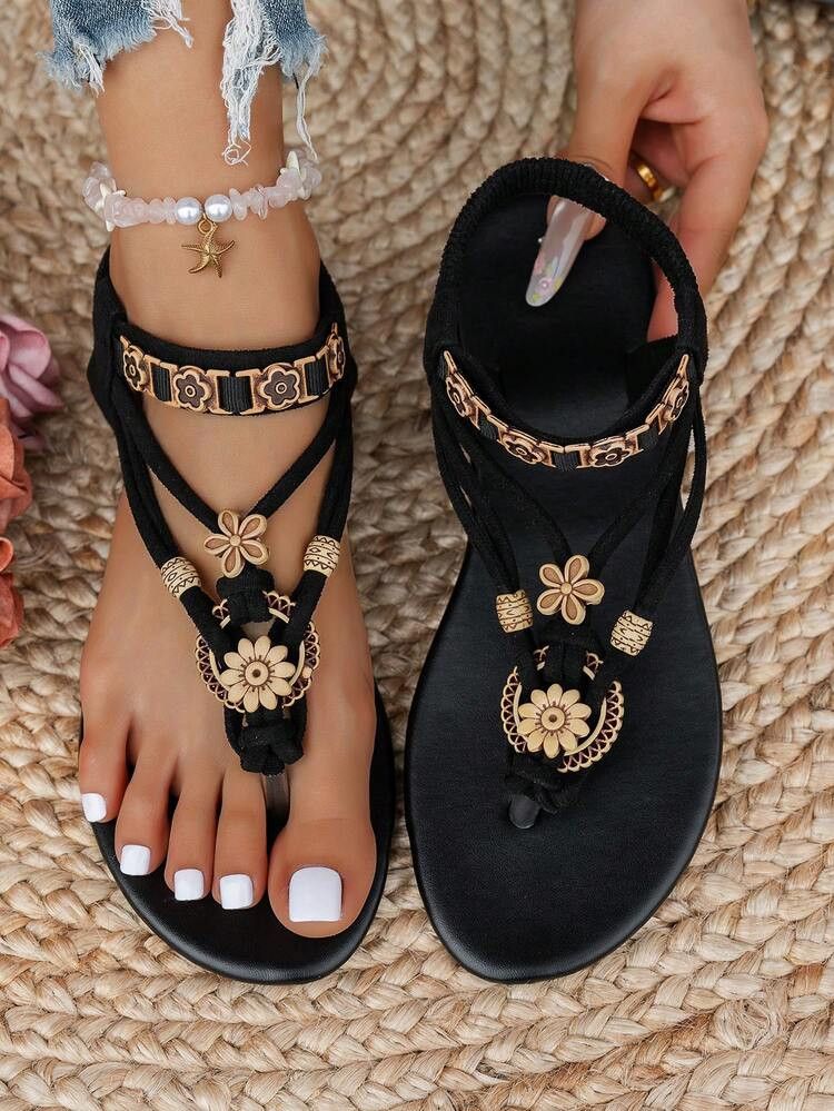 Women's Fashion Bohemian Style Flat Sandals, Casual Versatile, Suitable For Wedding, Party, Outdoor, Beach | SHEIN