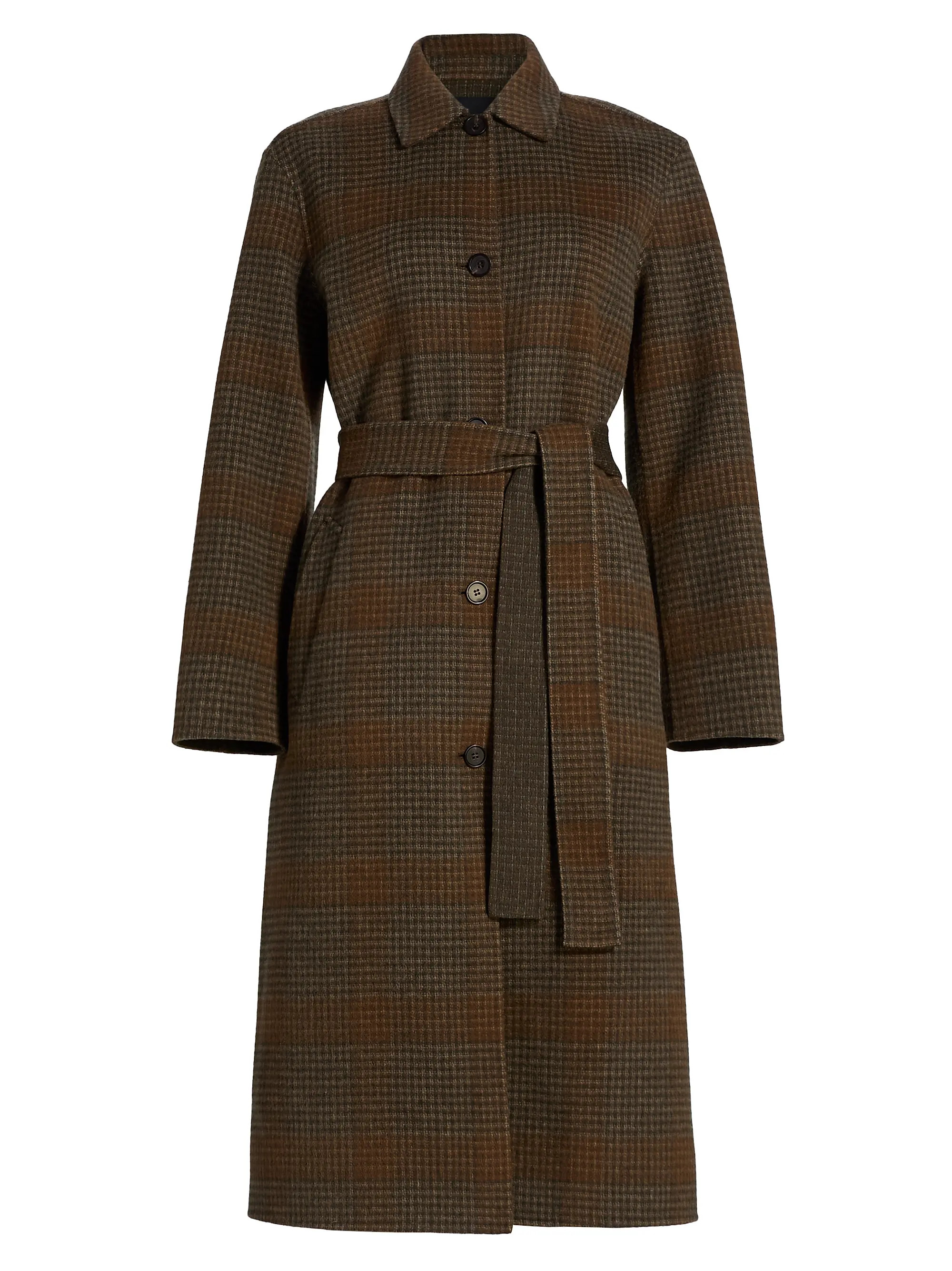 Theory Plaid Wool-Cashmere Single-Breasted Belted Coat | Saks Fifth Avenue | Saks Fifth Avenue