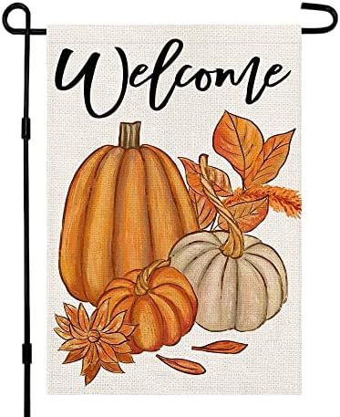 Fall Pumpkin Welcome Garden Flag 12x18 Inch Burlap Vertical Double Sided, Autumn Thanksgiving Yar... | Amazon (US)