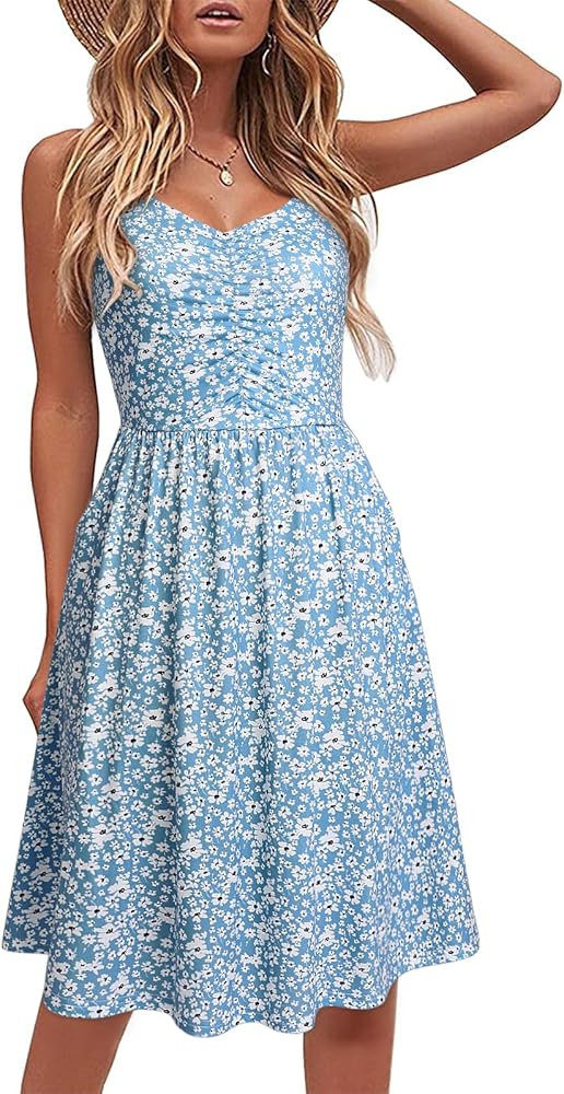Casual Dresses for Women Sleeveless Cotton Summer Beach Dress A Line Spaghetti Strap Sundresses w... | Amazon (US)