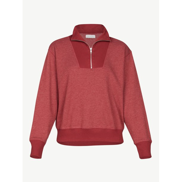 Free Assembly Women's Half Zip Sweatshirt with Collar - Walmart.com | Walmart (US)