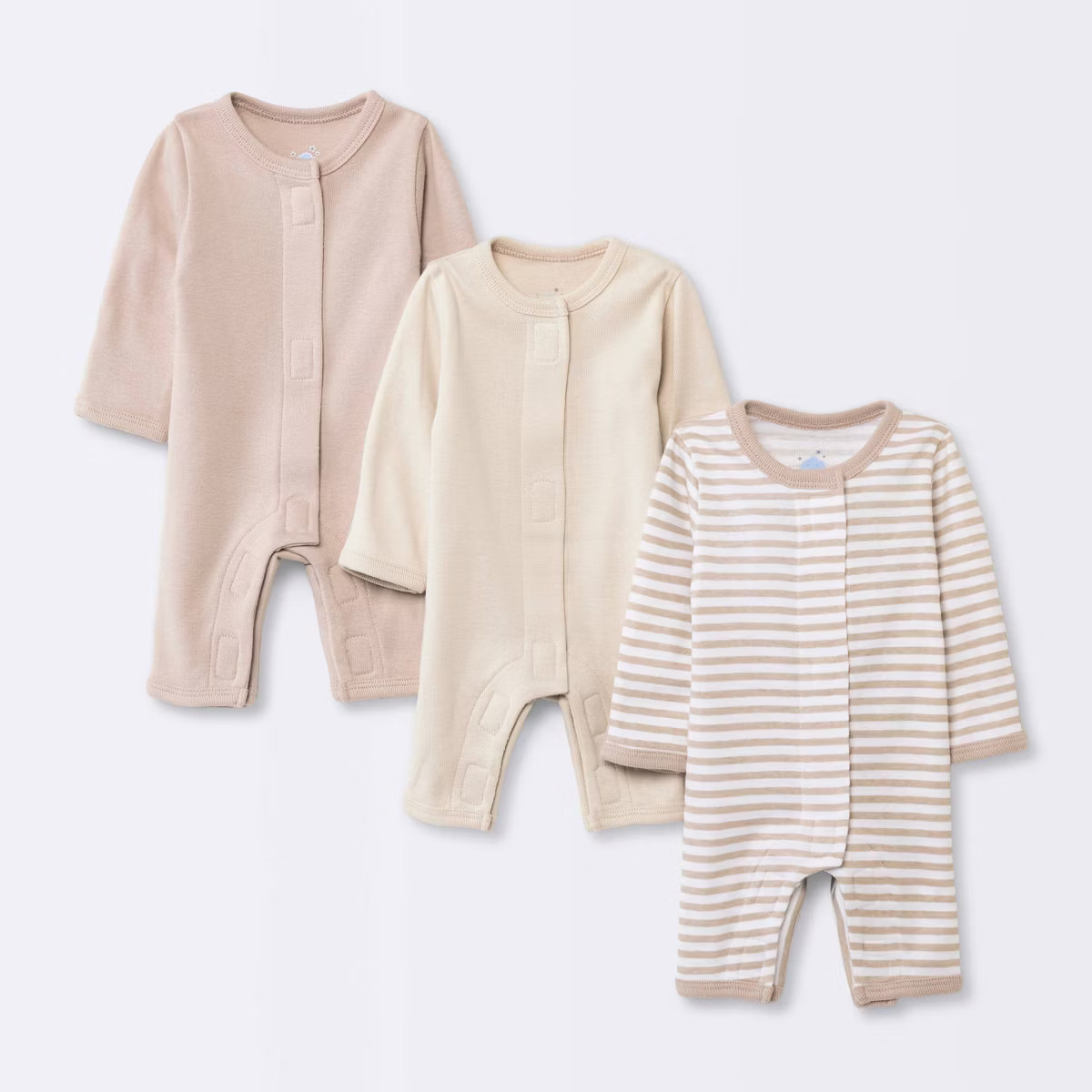 Baby 3pk Cotton Romper - Cloud Island™ Khaki Preemie: Long Sleeve, Front Hook and Loop Fastener... | Target