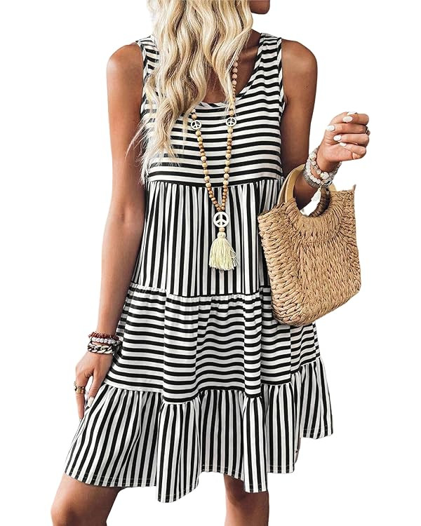 SELINK Womens Summer Dresses Striped Sleeveless Sundresses Flowy Boho Scoop Neck Mini Beach Dress... | Amazon (CA)