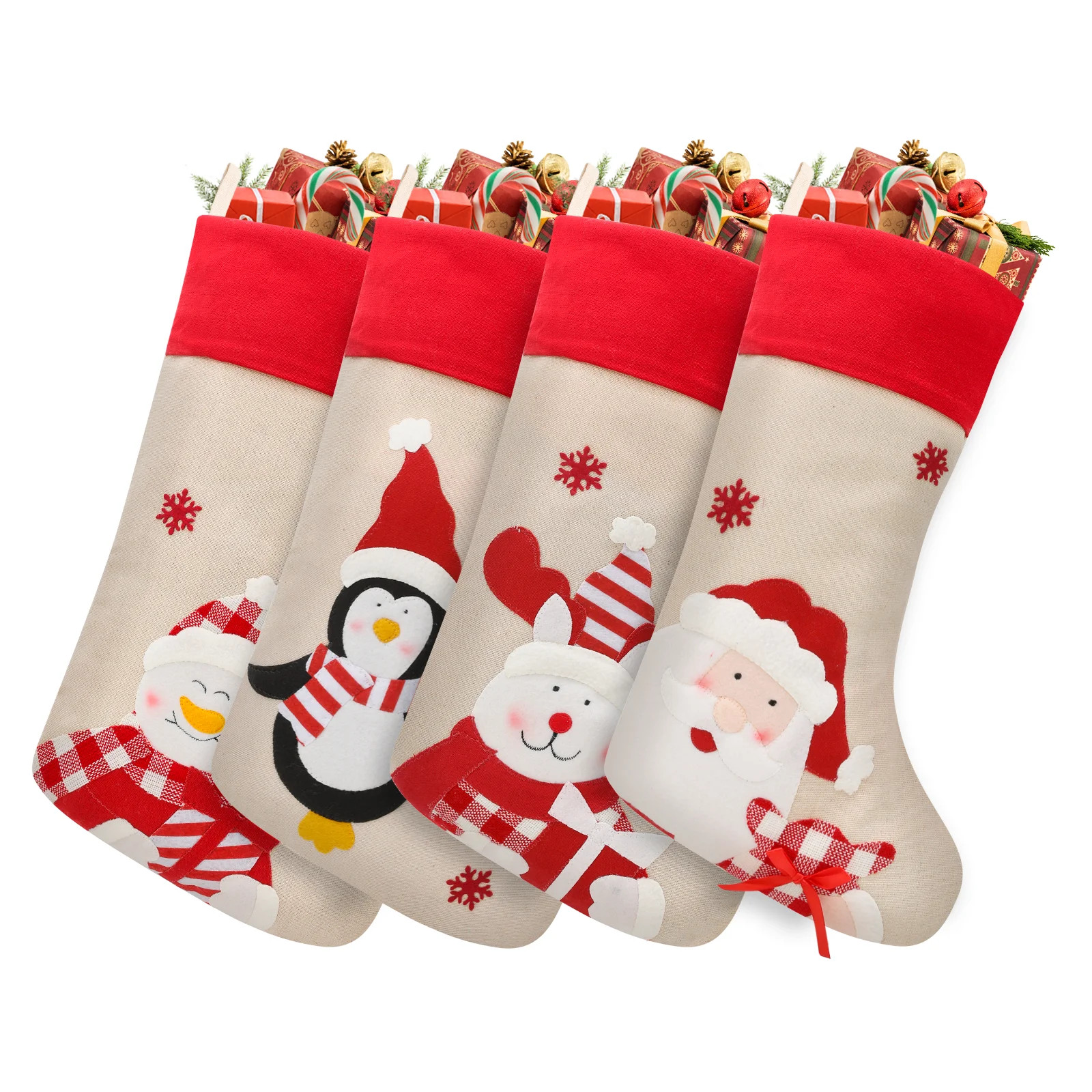 Magshion 19" -Festive Family Christmas Stockings, Set of 4, Classic Red with Penguins, Santa, Sno... | Walmart (US)