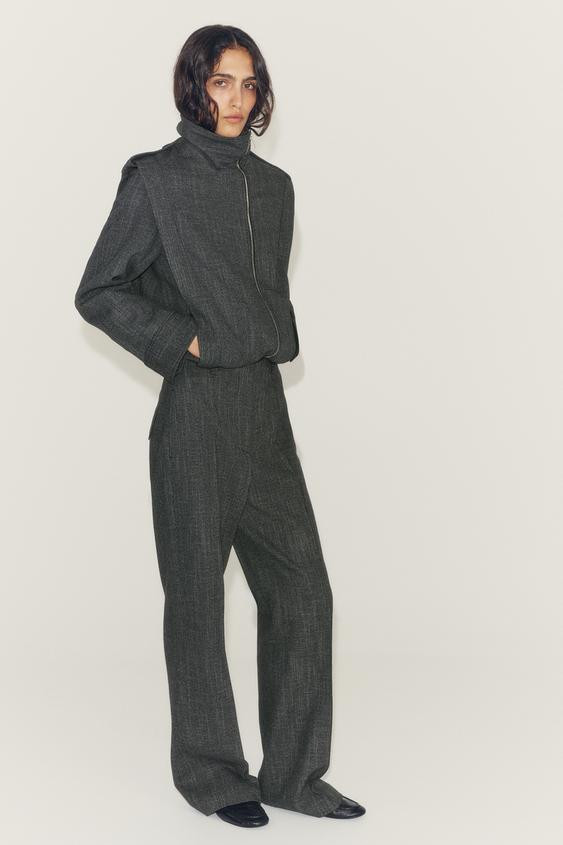 Zara - Zw Collection High-Waist Wide-Leg Trousers - Dark Grey - M - Woman | Zara UK