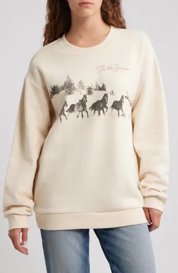 GOLDEN HOUR Tis the Season Horses Graphic Sweatshirt in Sandshell at Nordstrom Rack, Size Medium | Nordstrom Rack