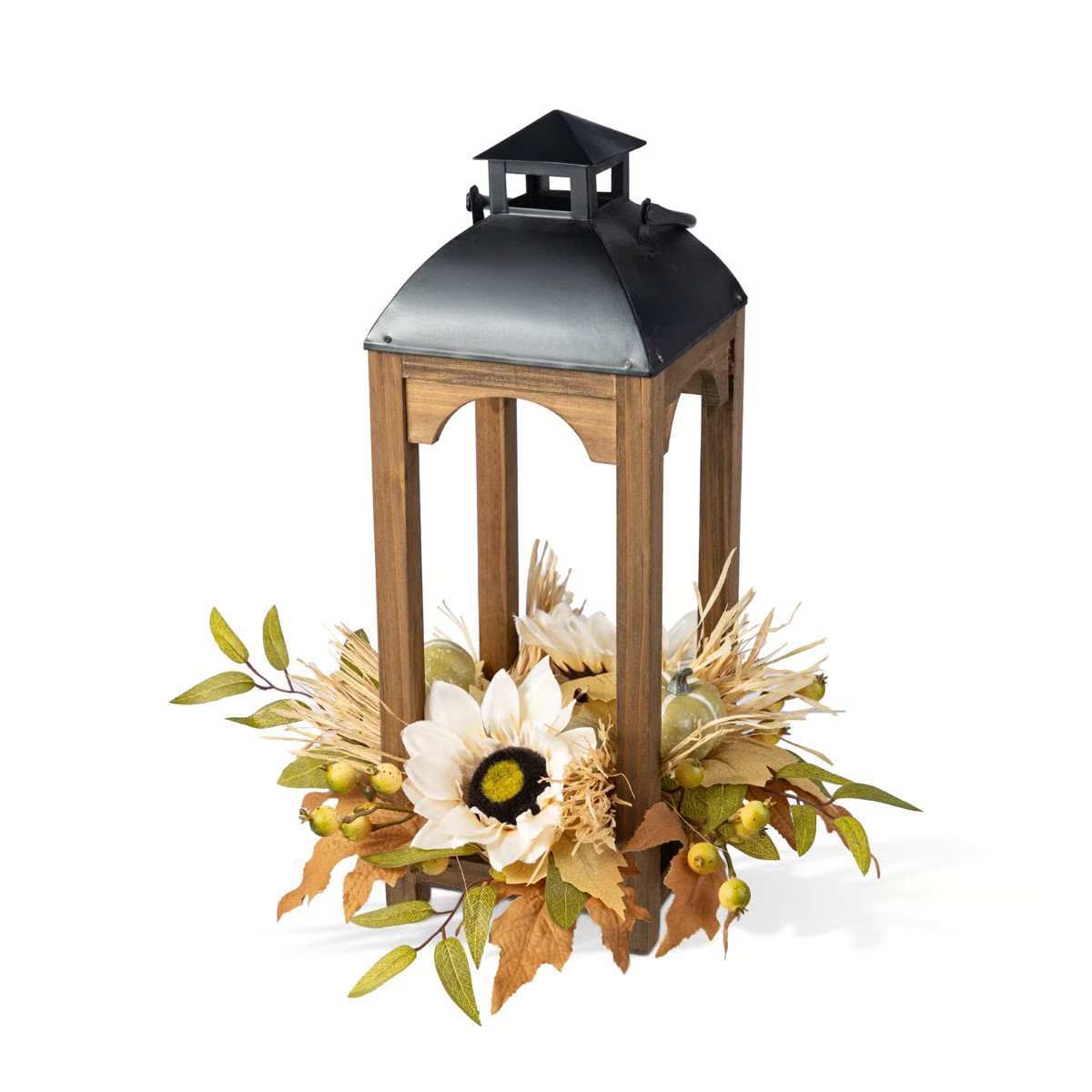 20"H Fall Neutral Sunflower, Pumpkin And Leaf Wood Lantern Centerpiece | Wayfair North America