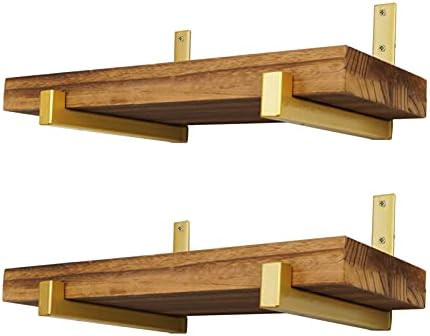 ADDGRACE Gold Shelf Brackets 4 Pcs Heavy Duty Wall Mounted with Lip Shelving Supports for DIY Flo... | Amazon (US)