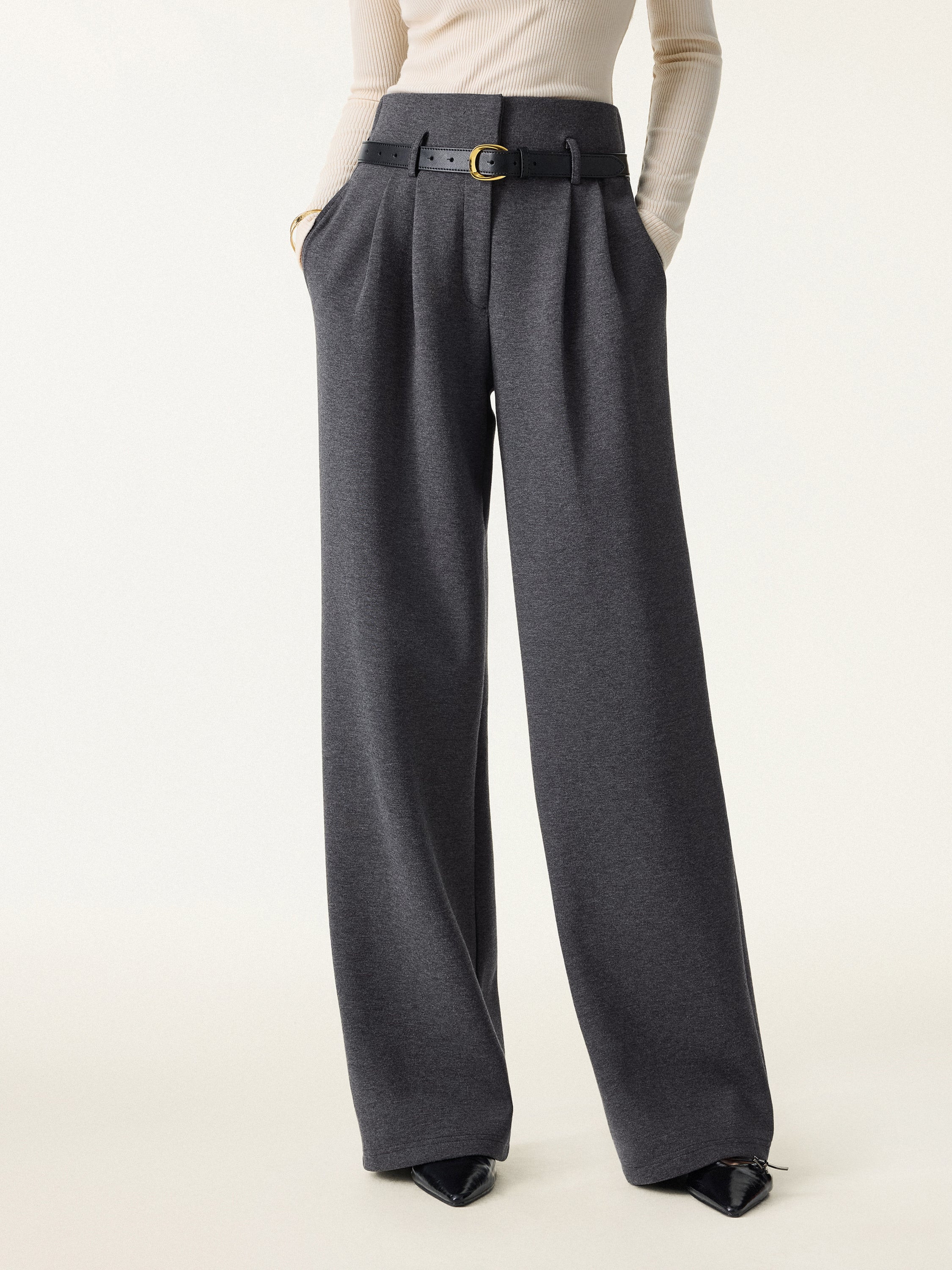 Cozy Warm High Rise Wide Leg Trousers with Pockets | OGLmove