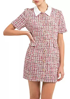 Endless Rose Multi Tweed Collared Short Sleeve Dress | Belk
