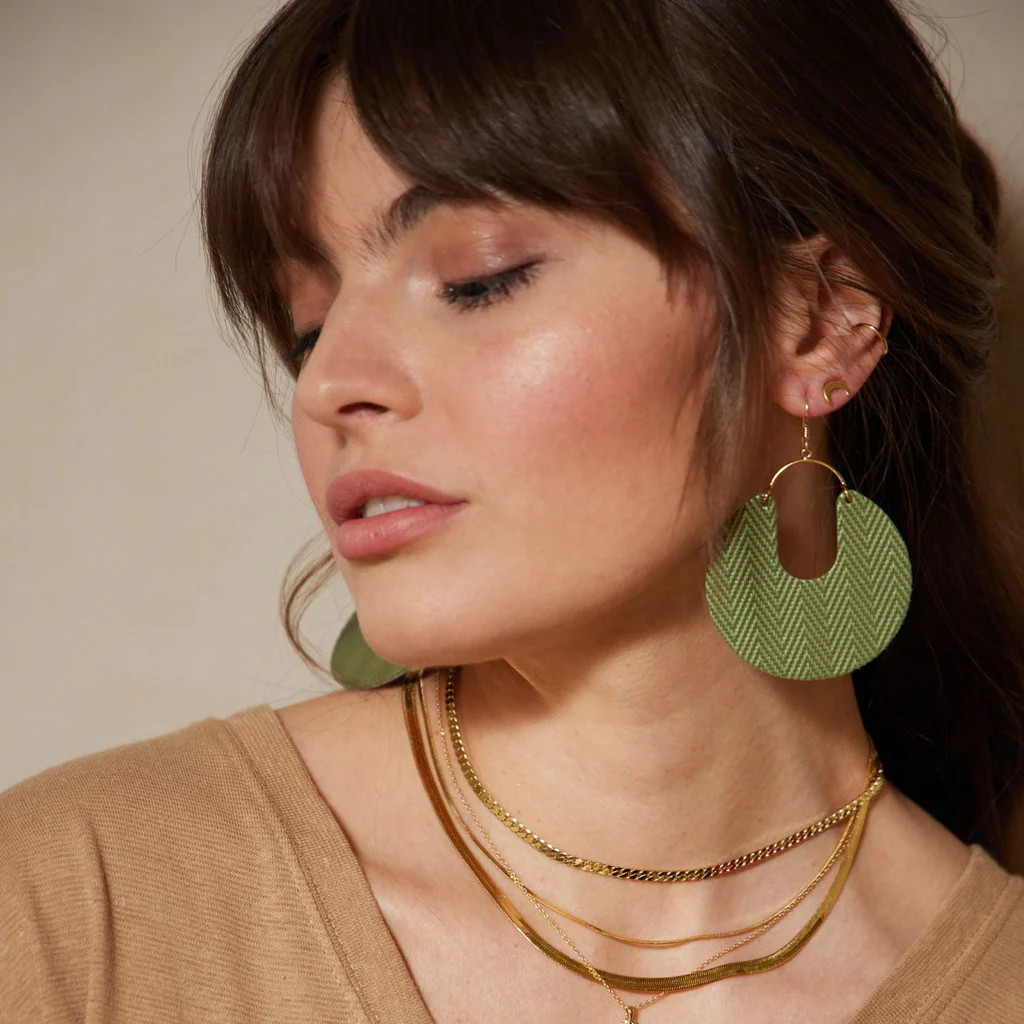 Green Palm Leos | Nickel and Suede