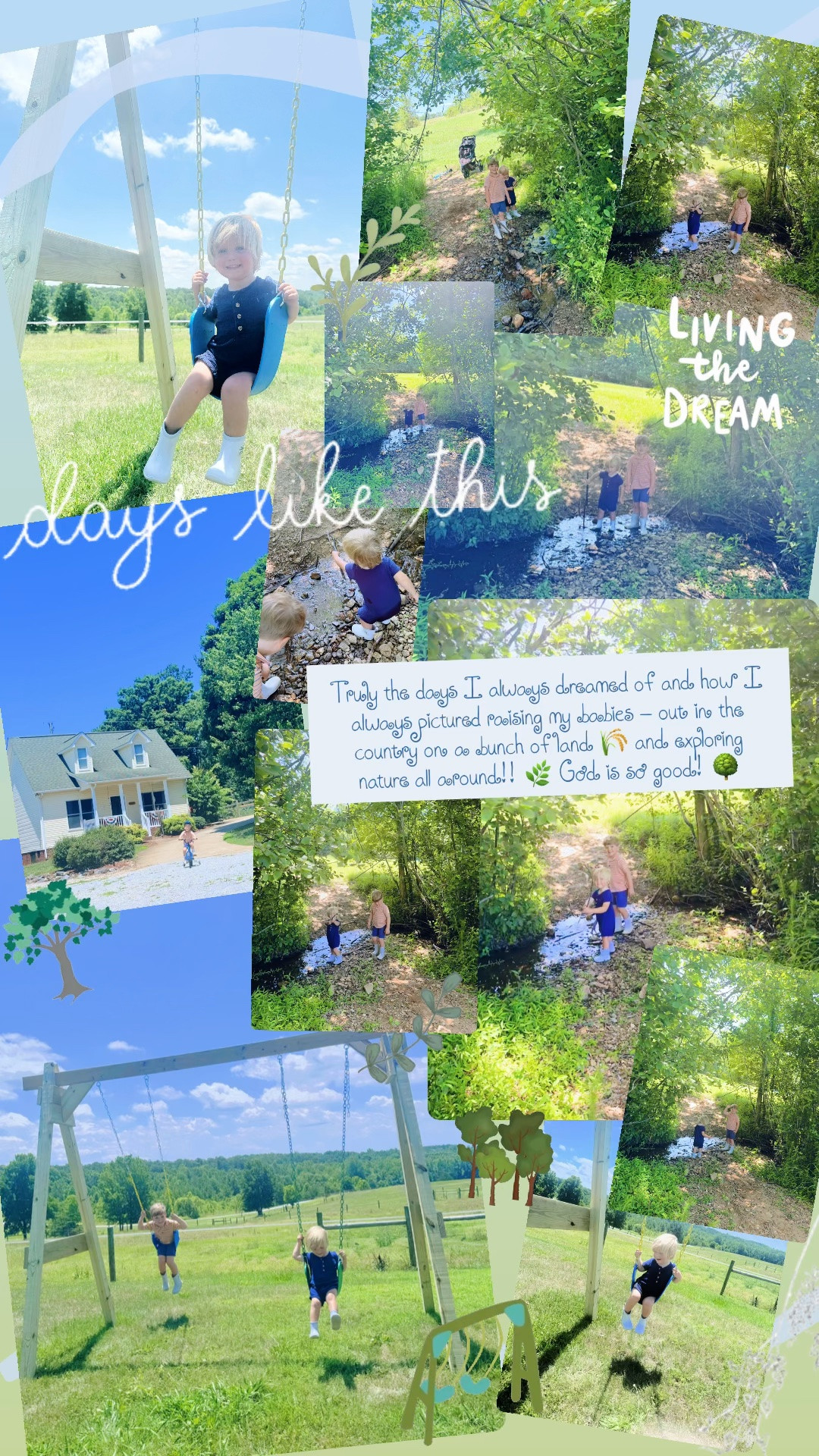 Truly the days I always dreamed of and how I always pictured raising my babies - out in the country on a bunch of land 🌾 and exploring nature all around!! 🌿 God is so good! 🌳