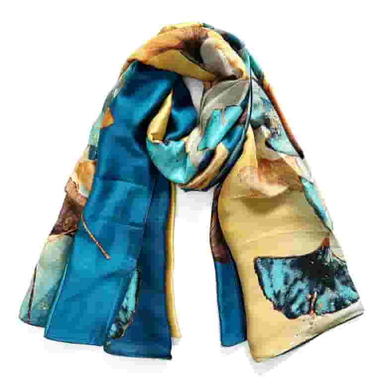 Wrapables Silk Like Satin Polyester Large Scarf Wrap, Gingko Blue & Gold | Walmart (US)