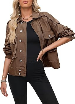 Dokotoo Jean Jacket Women Cargo Womens Fashion 2024 Jackets for Women Cropped Button Womens Fall ... | Amazon (US)