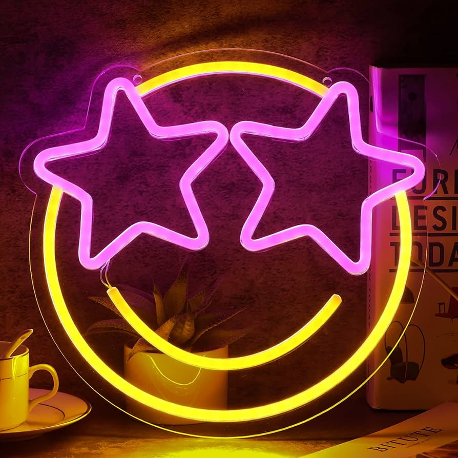 Wootfairy Led Lights Wall Decor: 12.2 * 11.41 in Dimmable Smiley Face Neon Sign for House Bedroom... | Amazon (US)