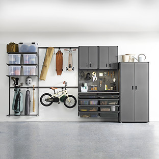 Garage— by Elfa 11' Garage w/ Tall Cabinet Matte Grey | The Container Store