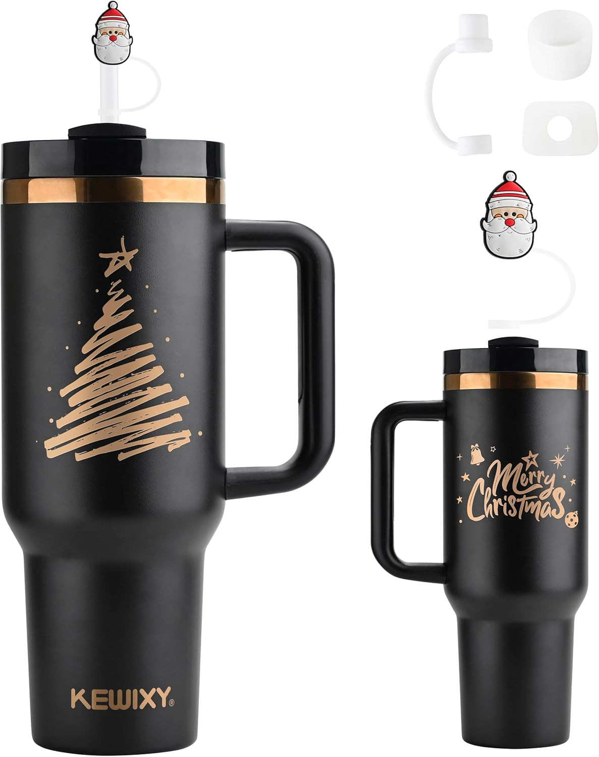 40oz Christmas Tumbler with Handle Straw and Lid, Golden Christmas Tree Travel Coffee Tumbler Cup... | Amazon (US)