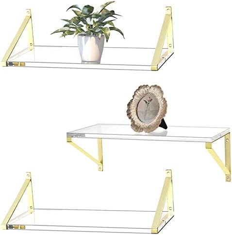 Amazon.com: Gold Shelves Crystal-Clear Acrylic Floating Shelves,Gold Floating Shelves,Gold Wall Shel | Amazon (US)