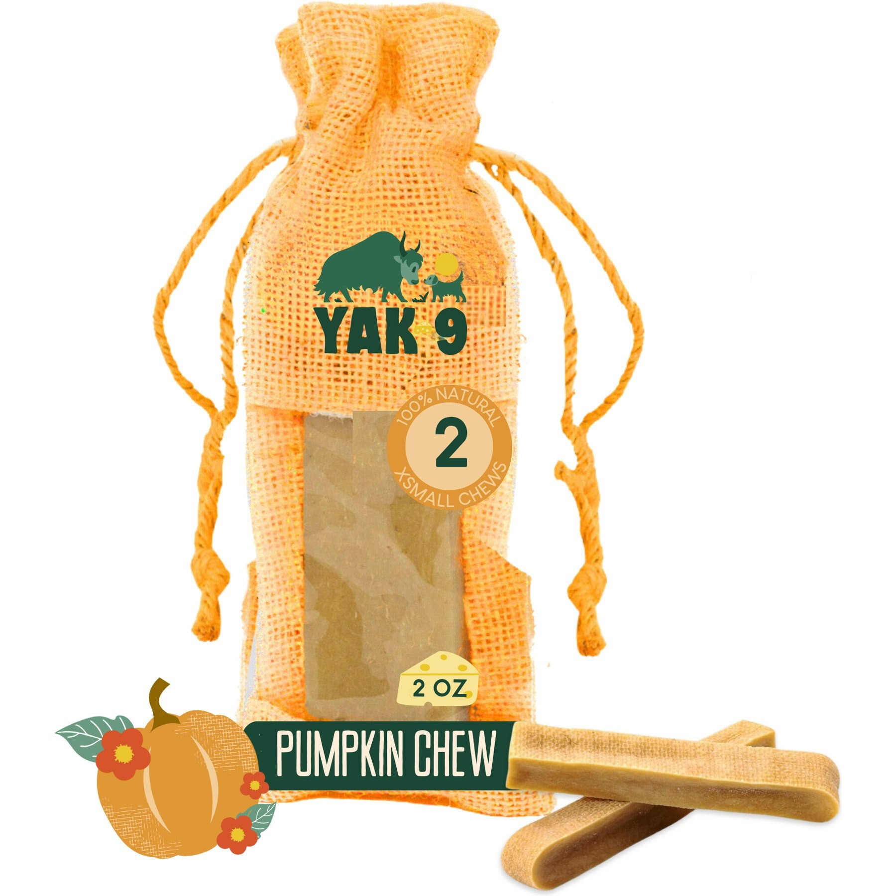 Yak9 Chews Pumpkin Yak Chew Dog Treats, X-Small, 2 count | Chewy