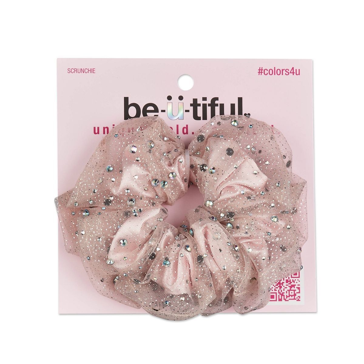 scünci be-ü-tiful Rhinestone Embellished Hair Scrunchie - Pink | Target