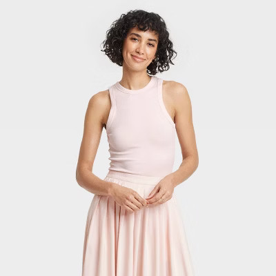 Women's Slim Fit Ribbed Tank Top - A New Day™ Light Pink S | Target