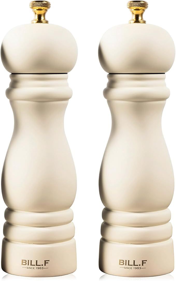 BILL.F Salt and Pepper Grinder Wooden Pepper Mill Grinder White Salt Pepper Shakers Set of 2 with... | Amazon (US)