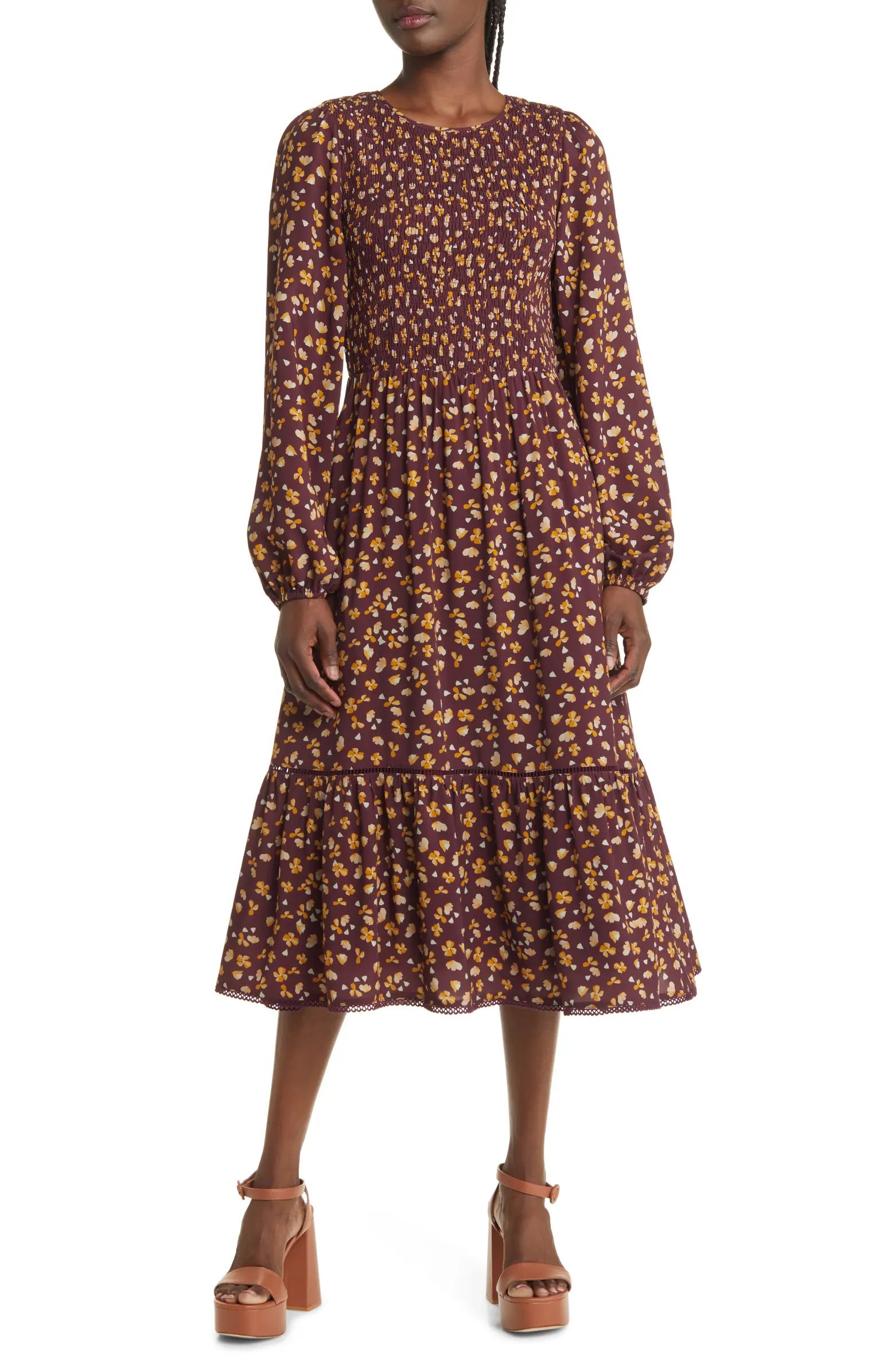Lost + Wander Vineyards in the Valley Floral Long Sleeve Tiered Midi Dress | Nordstrom | Nordstrom