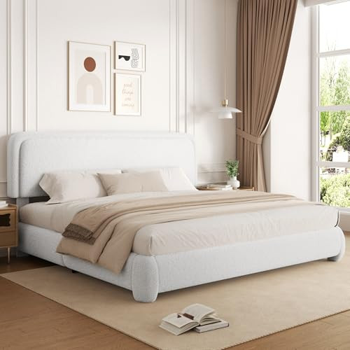 viplov Queen Size Boucle Platform Bed Frame, Upholstered Cloud with Adjustable Headboard, Anti-Collision Soft Rounded Corners, No Box Spring Required, Easy Assembly, Noise Free | Amazon (US)