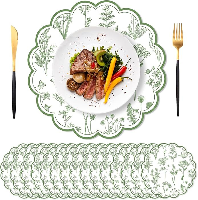 50 Pack Green Floral Paper Placemats, Paper Placemats Disposable, 13.5 Inch Vintage Floral Banque... | Amazon (US)