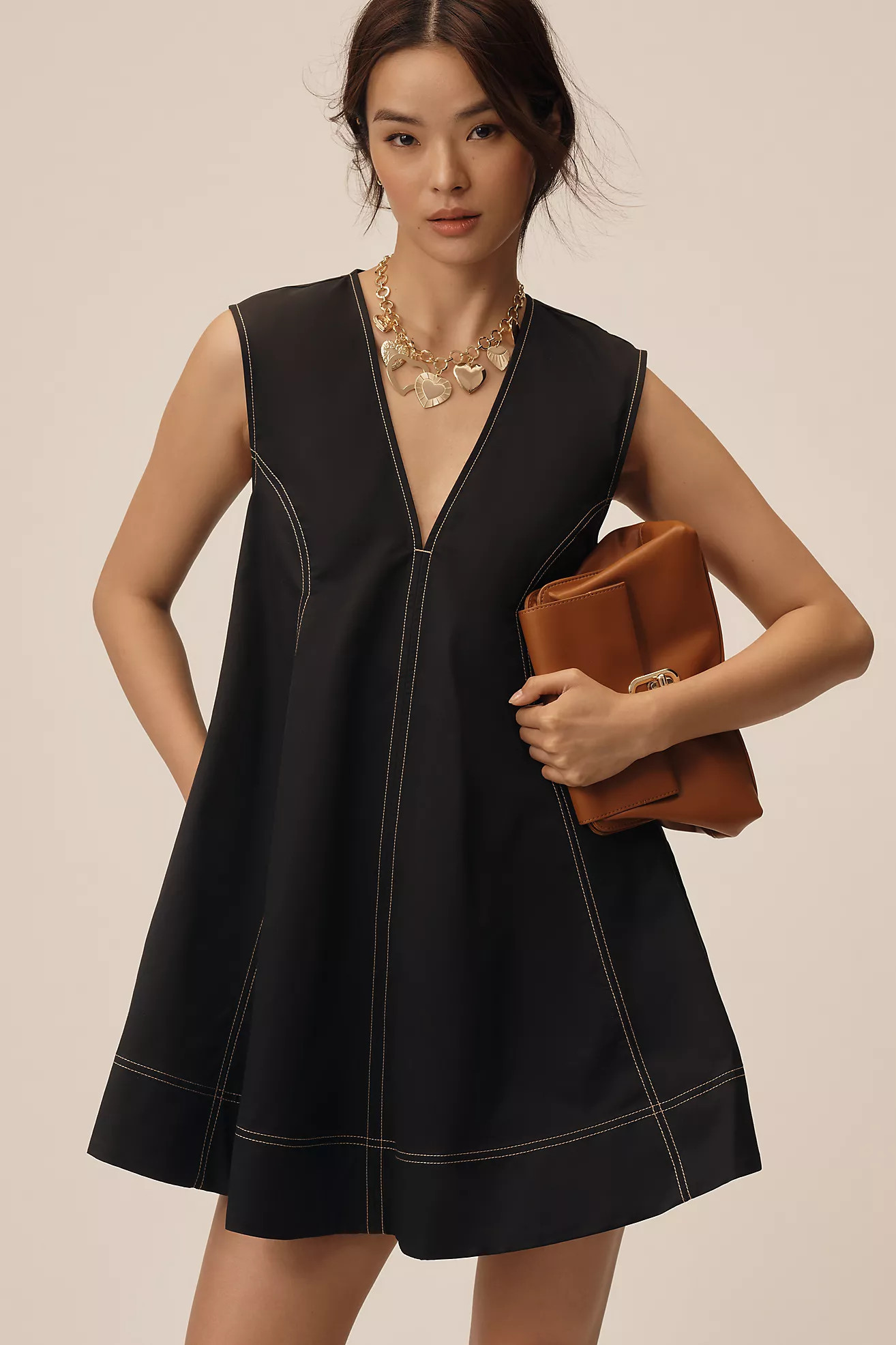 Maeve V-Neck Cutout Mini Swing Dress | Anthropologie (UK)