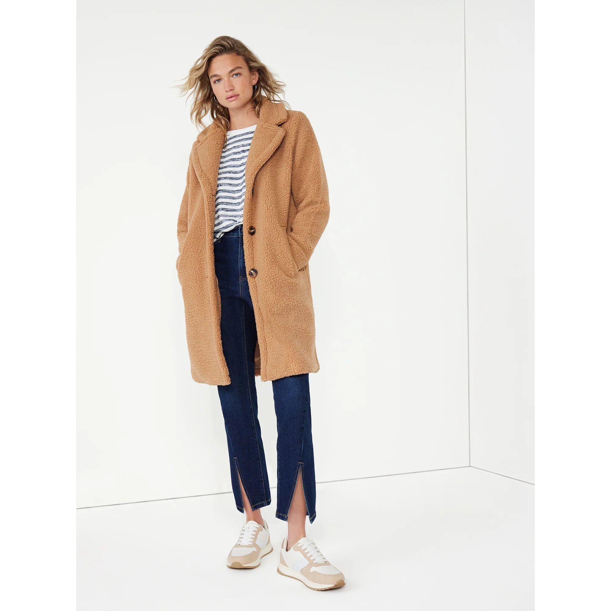 Time and Tru Women's Notch Collar Faux Sherpa Coat, Sizes XS-3X | Walmart (US)