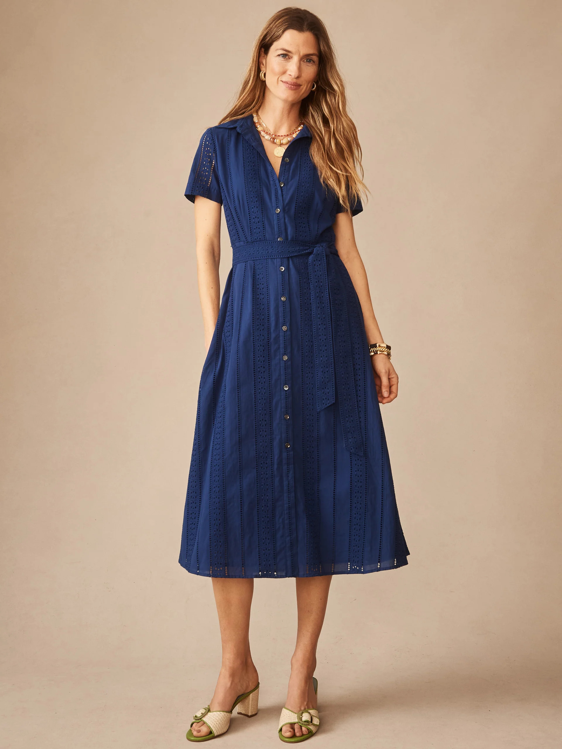 Nautical_Navy Eyelet Kalinda Dress | Women's Dresses | J.McLaughlin | J.McLaughlin