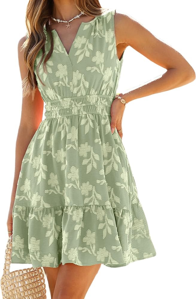 BerryGo Womens Summer Boho Dress Casual Sleeveless V Neck Empire Waist Floral Flowy A Line Mini B... | Amazon (US)