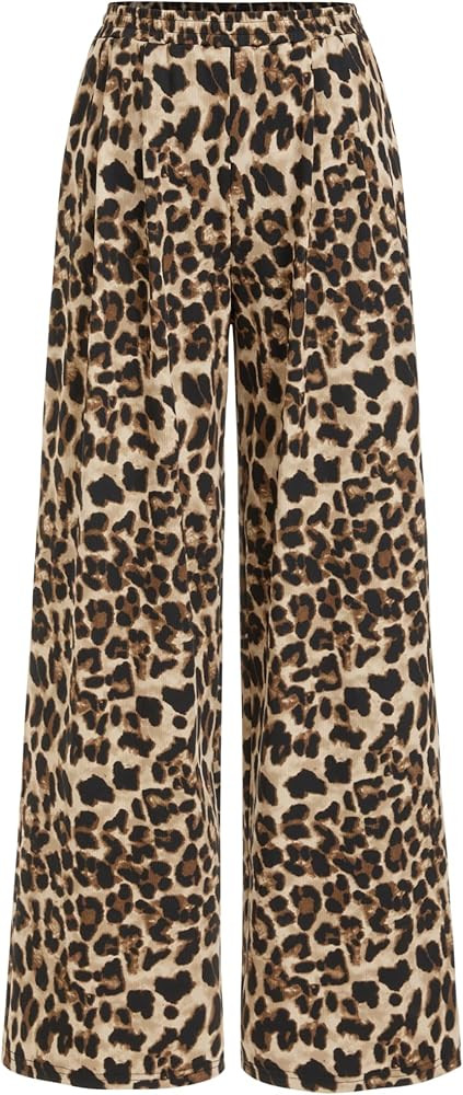 CIDER Palazzo Pants for Women Wide Leg Flowy Pants with Pockets Elastic Mid Waist Summer Beach Va... | Amazon (US)