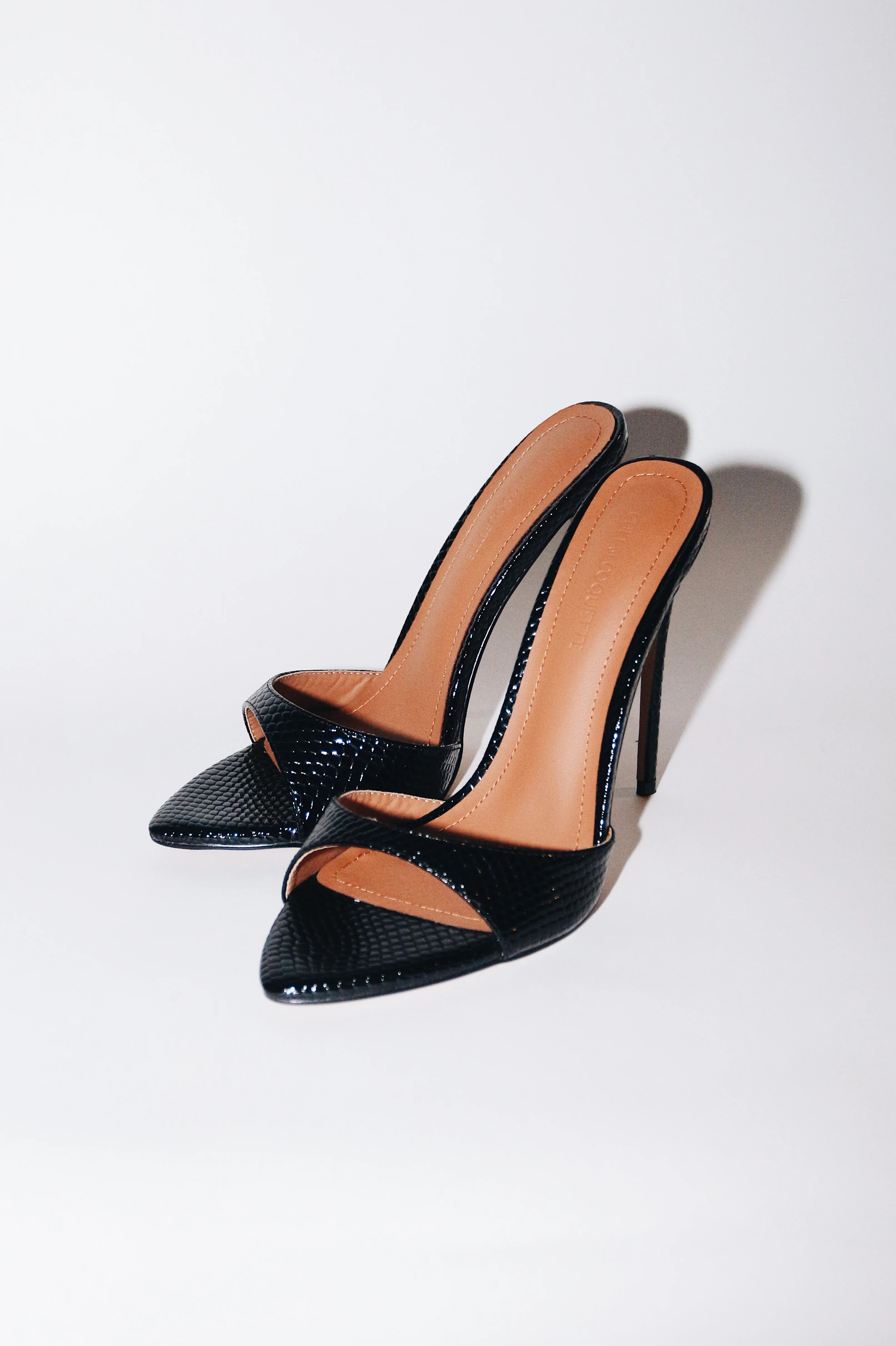 Gia Black Reptile Vegan Mules 120 mm | CULT OF COQUETTE