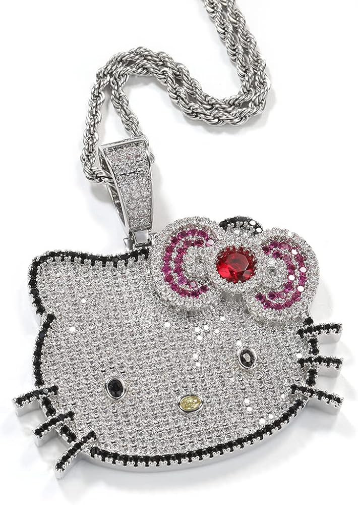 The Jewelers House 14K Gold Finish Unisex Simulated Diamond Iced Out Cute Hello Kitty Head Cartoo... | Amazon (CA)