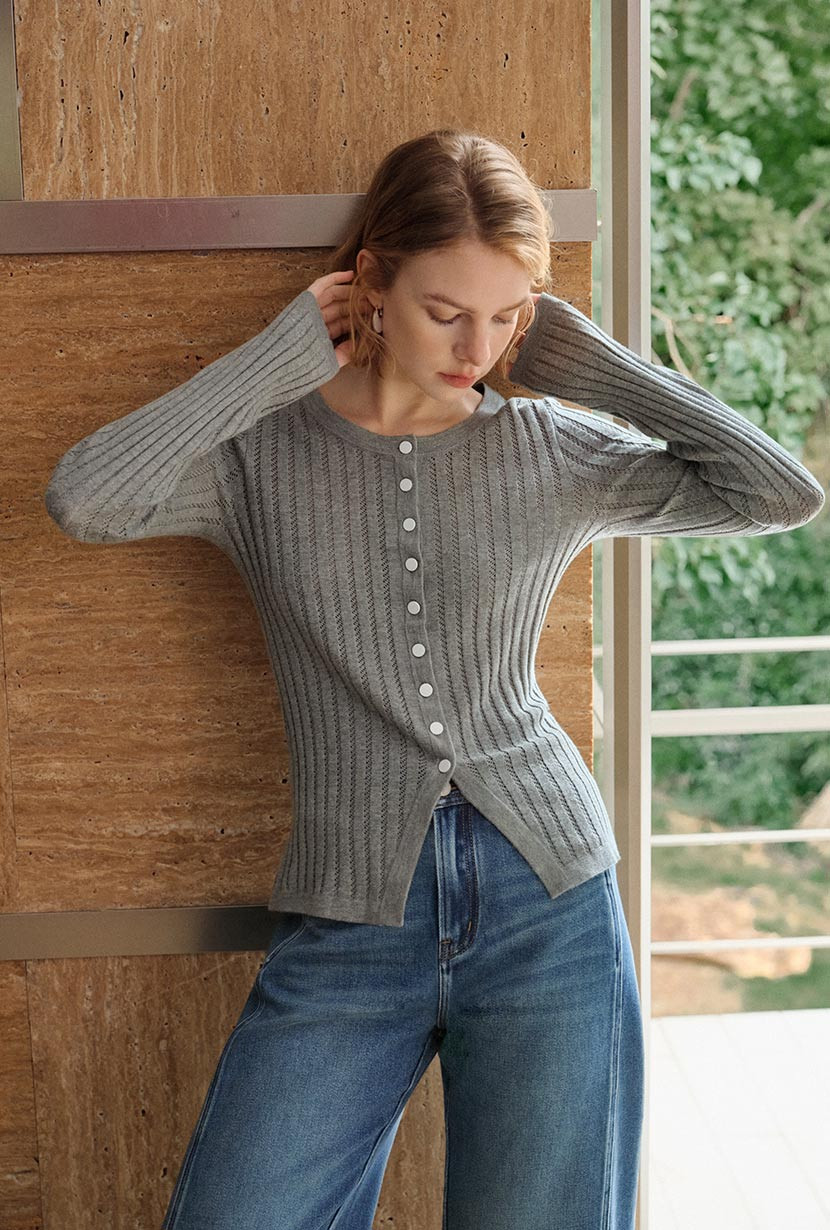 Delsie Cotton Knit Top - Grey | Petite Studio NYC